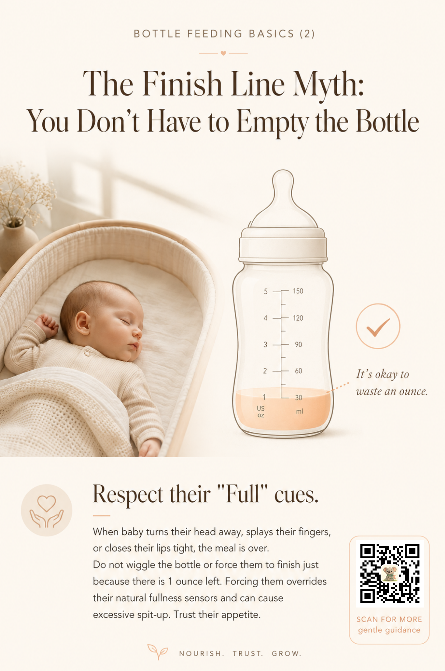 An illustrated bottle with about an ounce of milk remaining, beside a note that reads 