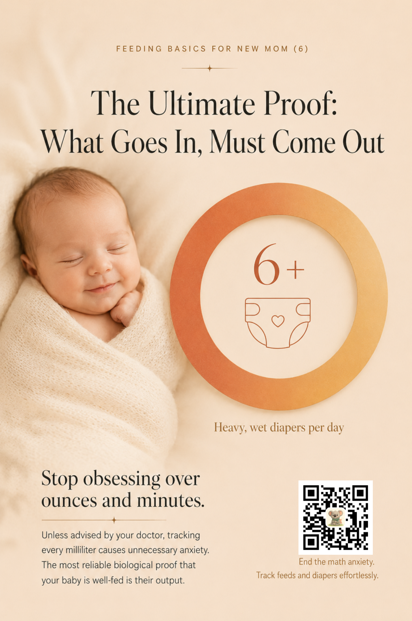 A large orange ring containing the number 6+ and a simple diaper graphic, labeled 