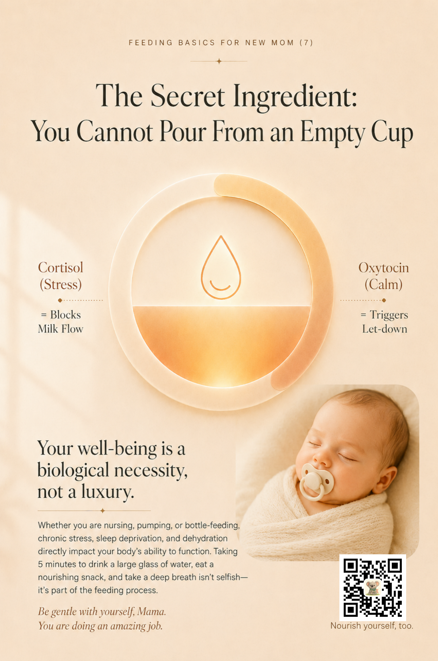 A glowing circle with a smiling milk-drop icon at center, labeled 